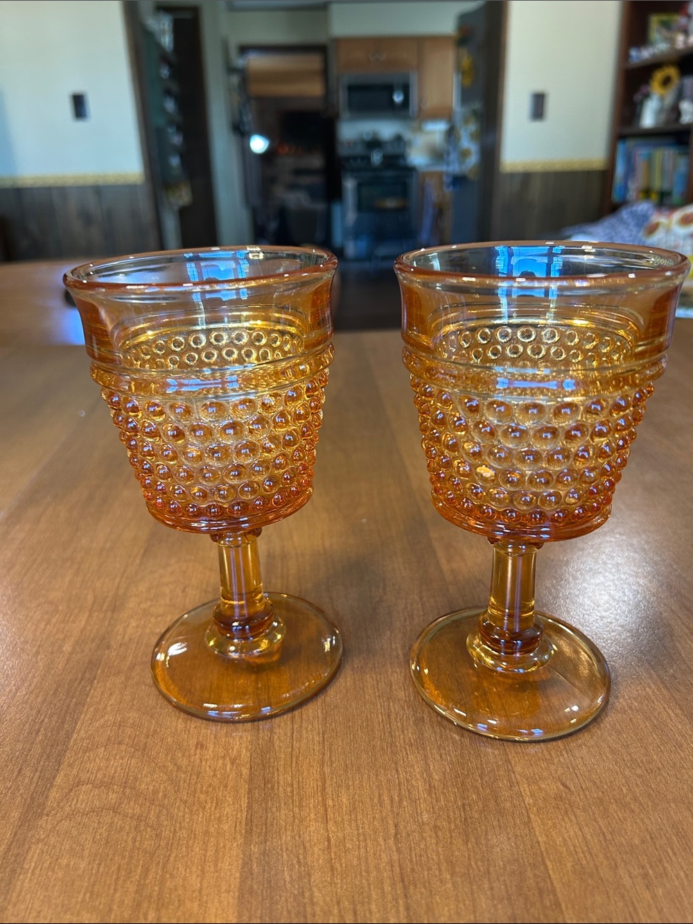 Amber Hobnail Goblet Glasses - Set of 2